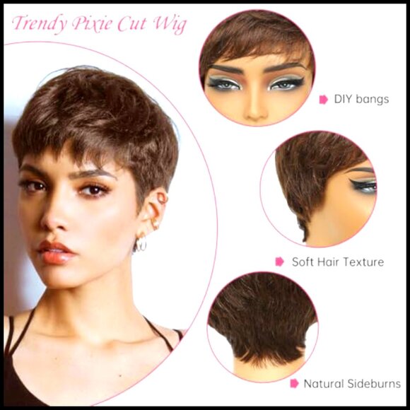 Pixie Cut Wig Straight Glueless Human Hair Synthetic Modern Fashion